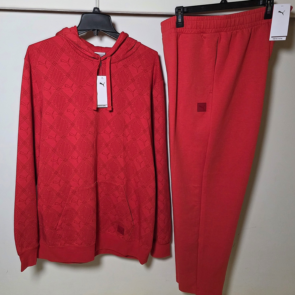 Puma Logo Red Hoodie and Sweatpants Set